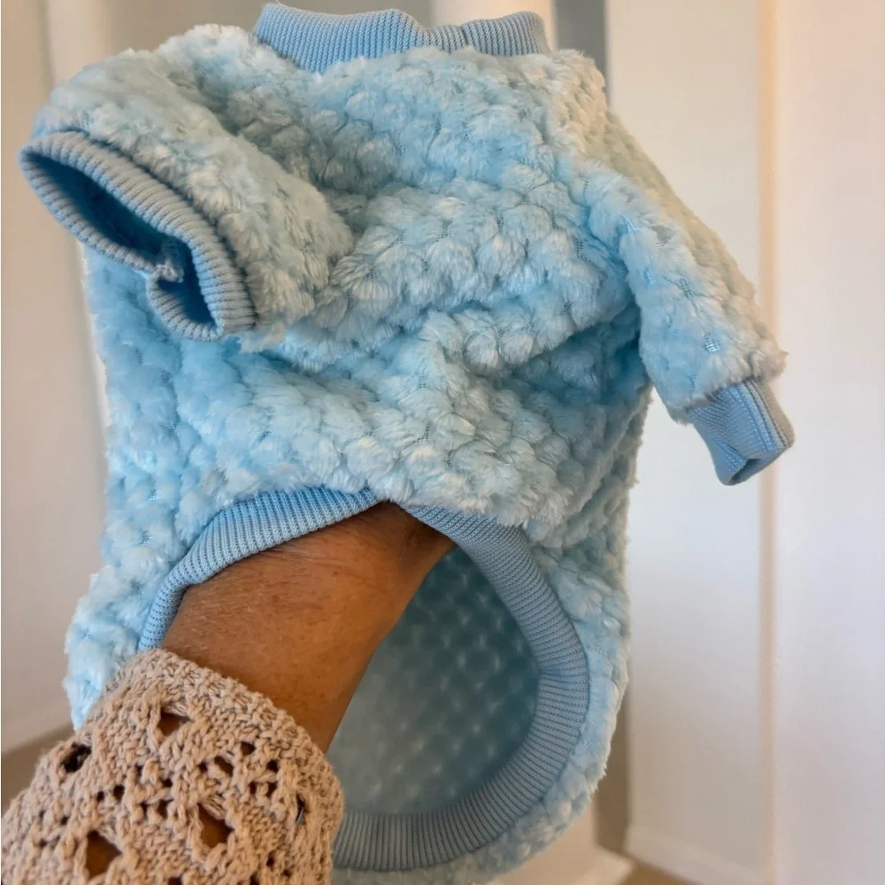 Blue Textured Sweater with Bear Patch